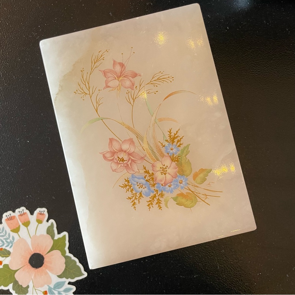 Floral Alabaster Hand Carved Trinket Box